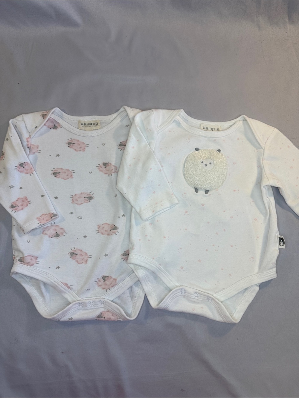 Rabbit + Bear - organic cotton. One-Piece Bodysuits with Lamb design